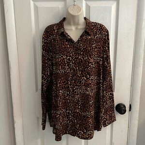 Nine West Long Sleeve Leopard Print Top. Size XXL